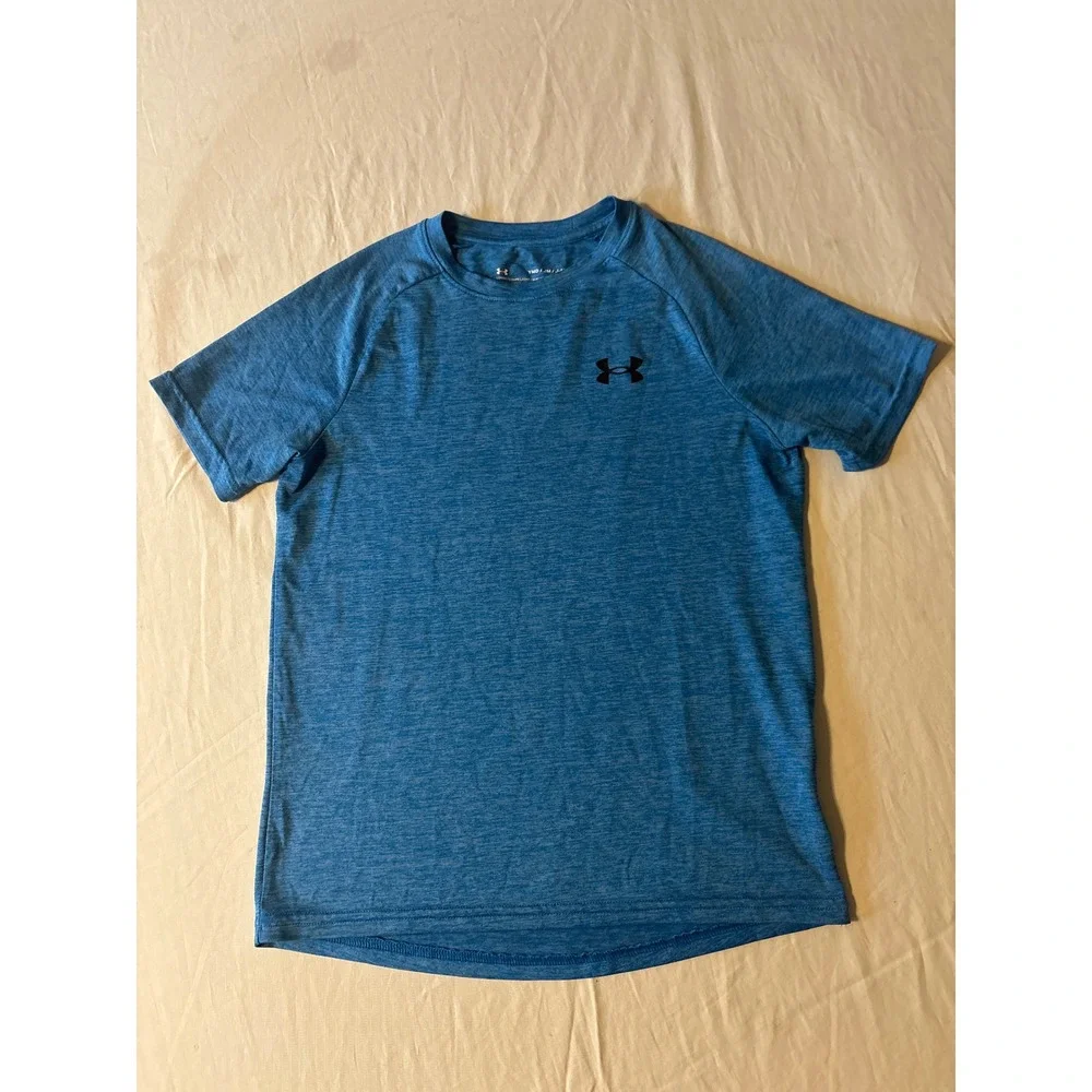 Under Armour T-Shirt Youth Boys Medium Blue Excellent Heathered HeatGear Loose